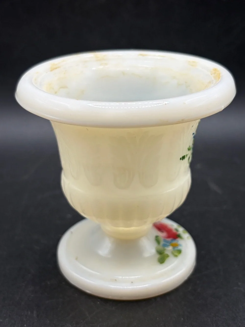 Vintage Hand Painted Floral White Milk Glass Urn Vase Vessel Cottagecore Decor - Picture 4 of 10